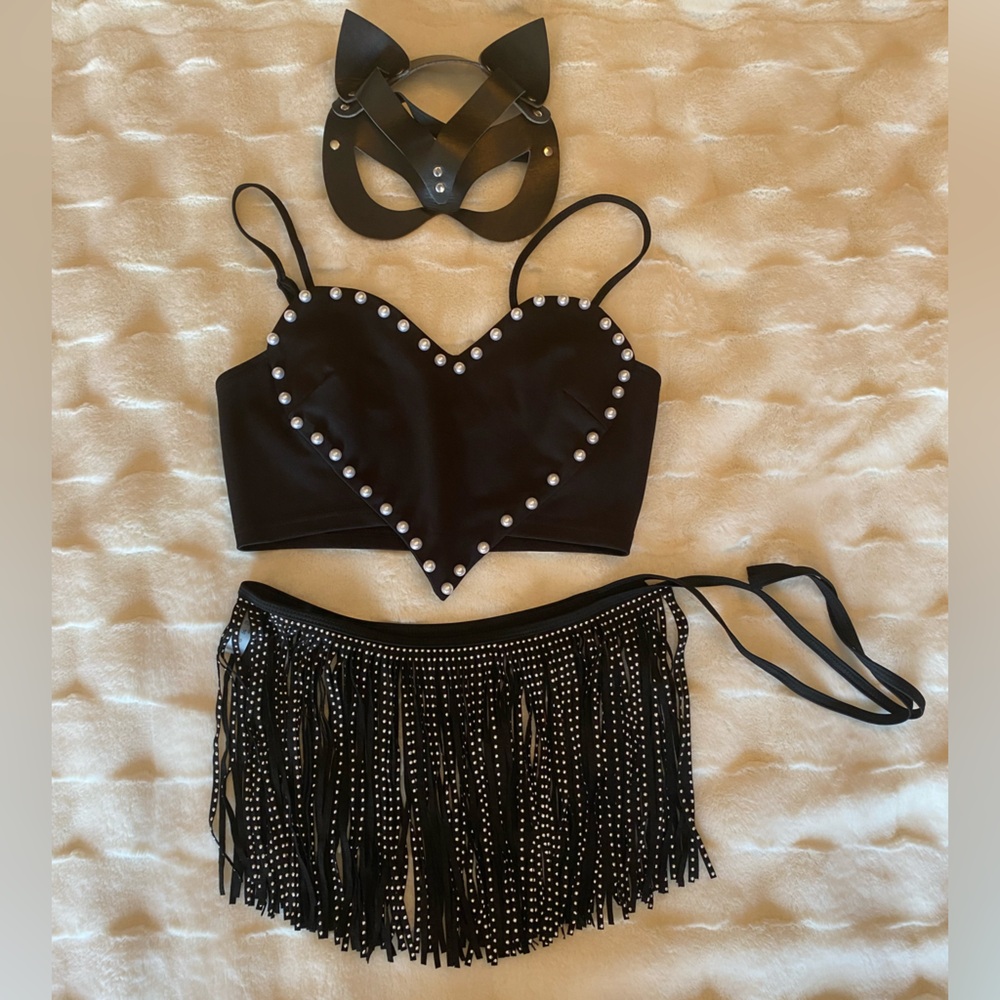 Festival black outfit cat mask